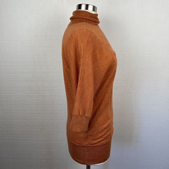 Piazza Sempione Top 10 Womens Orange 3/4 Sleeve Turtleneck Knit Wool Lightweight - Picture 2 of 8